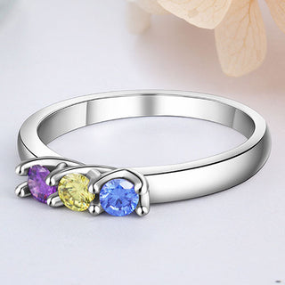 Silver Plated Engraved 3 Birthstone Ring