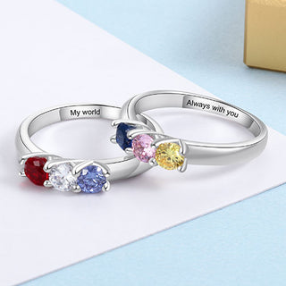 Silver Plated Engraved 3 Birthstone Ring