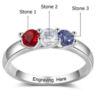 Silver Plated Engraved 3 Birthstone Ring