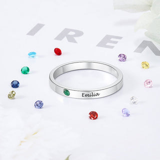 Silver Plated Engraved Birthstone Stackable Band Ring