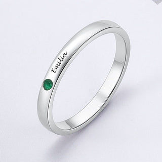 Silver Plated Engraved Birthstone Stackable Band Ring