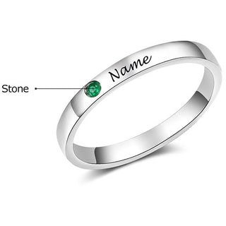 Silver Plated Engraved Birthstone Stackable Band Ring