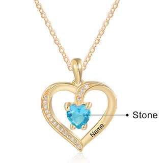 Silver Plated CZ Heart Engraved Birthstone Necklace