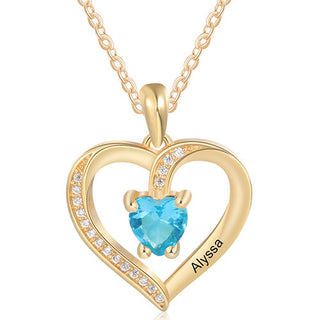 Silver Plated CZ Heart Engraved Birthstone Necklace