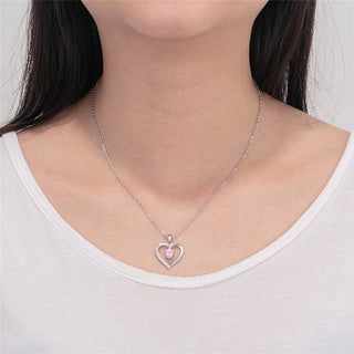 Silver Plated CZ Heart Engraved Birthstone Necklace