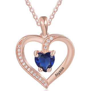 Silver Plated CZ Heart Engraved Birthstone Necklace