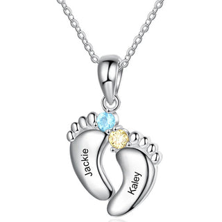 Silver Plated Engraved Birthstone Footprint Necklace
