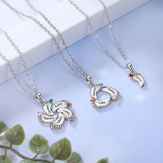 Silver Plated Engraved Birthstone Footprint Necklace