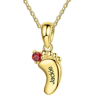 Gold Plated Engraved Birthstone Footprint Necklace