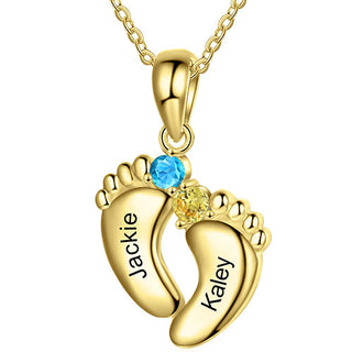 Gold Plated Engraved Birthstone Footprint Necklace