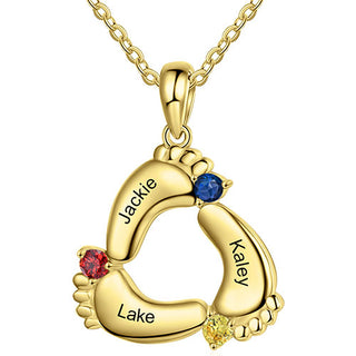 Gold Plated Engraved Birthstone Footprint Necklace
