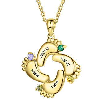 Gold Plated Engraved Birthstone Footprint Necklace