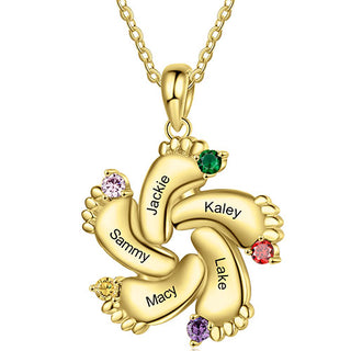 Gold Plated Engraved Birthstone Footprint Necklace