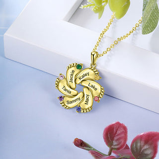 Gold Plated Engraved Birthstone Footprint Necklace