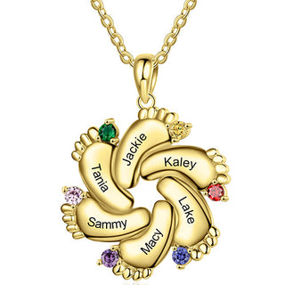 Gold Plated Engraved Birthstone Footprint Necklace