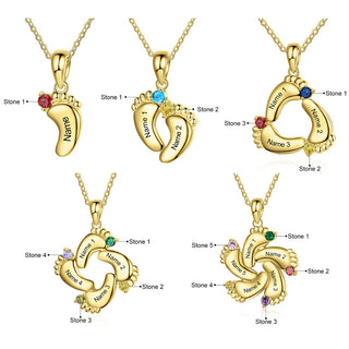 Gold Plated Engraved Birthstone Footprint Necklace