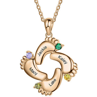 Rose Gold Plated Engraved Birthstone Footprint Necklace