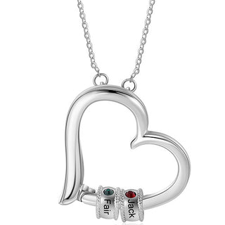 Silver Plated Open Heart with Engraved Birthstone Charm Necklace