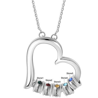 Silver Plated Open Heart with Engraved Birthstone Charm Necklace
