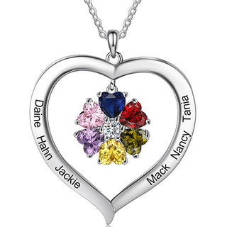 Silver Plated Engraved Heart Birthstone Open Heart Necklace