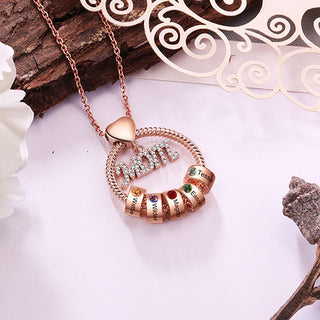 Rose Gold Plated Mom Circle Pendant with Engraved Birthstone Charm