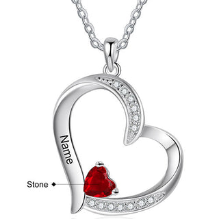 Silver Plated Engraved Birthstone CZ Open Heart Necklace