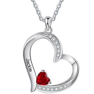 Silver Plated Engraved Birthstone CZ Open Heart Necklace