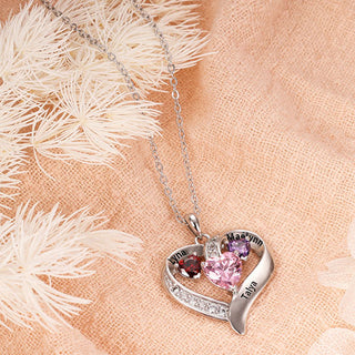 Silver Plated Engraved Heart Birthstone Heart Necklace with CZ