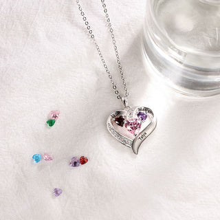 Silver Plated Engraved Heart Birthstone Heart Necklace with CZ