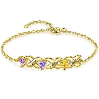 14K Gold Plated Engraved Heart Birthstone X Bracelet