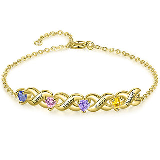 14K Gold Plated Engraved Heart Birthstone X Bracelet