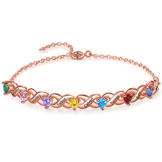 14K Rose Gold Plated Engraved Heart Birthstone X Bracelet