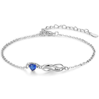 Silver Engraved Infinity and Heart Birthstone Bracelet