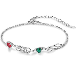Silver Engraved Infinity and Heart Birthstone Bracelet