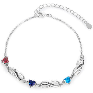 Silver Engraved Infinity and Heart Birthstone Bracelet