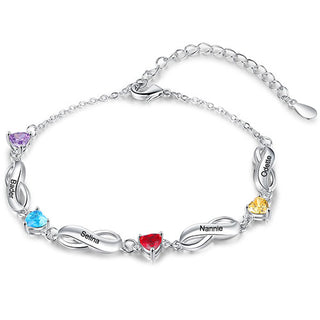 Silver Engraved Infinity and Heart Birthstone Bracelet