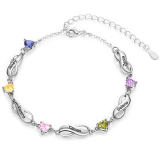 Silver Engraved Infinity and Heart Birthstone Bracelet