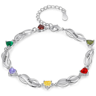 Silver Engraved Infinity and Heart Birthstone Bracelet