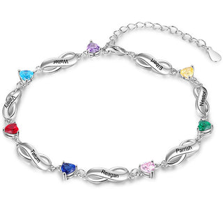 Silver Engraved Infinity and Heart Birthstone Bracelet