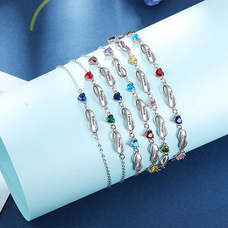 Silver Engraved Infinity and Heart Birthstone Bracelet