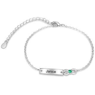 Silver Plated Engraved Bar and Infinity Birthstone Bracelet