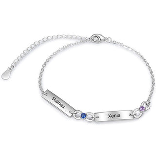 Silver Plated Engraved Bar and Infinity Birthstone Bracelet