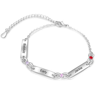 Silver Plated Engraved Bar and Infinity Birthstone Bracelet