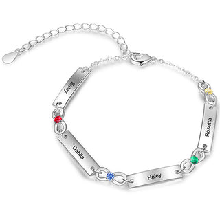 Silver Plated Engraved Bar and Infinity Birthstone Bracelet