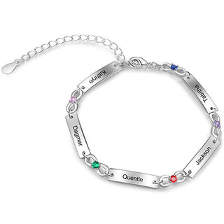 Silver Plated Engraved Bar and Infinity Birthstone Bracelet