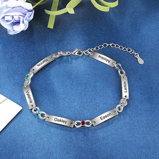 Silver Plated Engraved Bar and Infinity Birthstone Bracelet