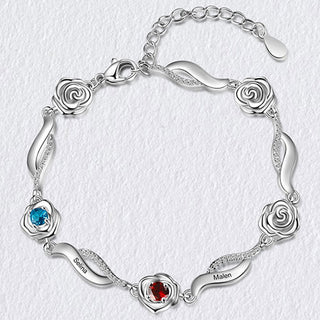 Silver Plated Engraved Scroll and Birthstone Flower Bracelet