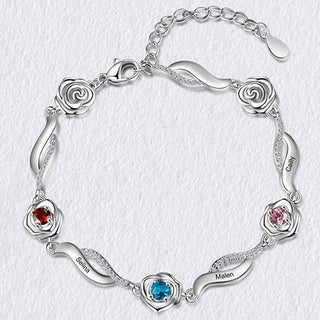 Silver Plated Engraved Scroll and Birthstone Flower Bracelet