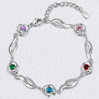 Silver Plated Engraved Scroll and Birthstone Flower Bracelet