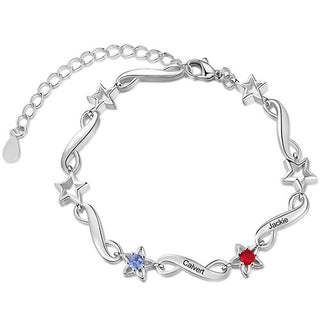 Silver Plated Engraved Infinity and Birthstone Star Bracelet